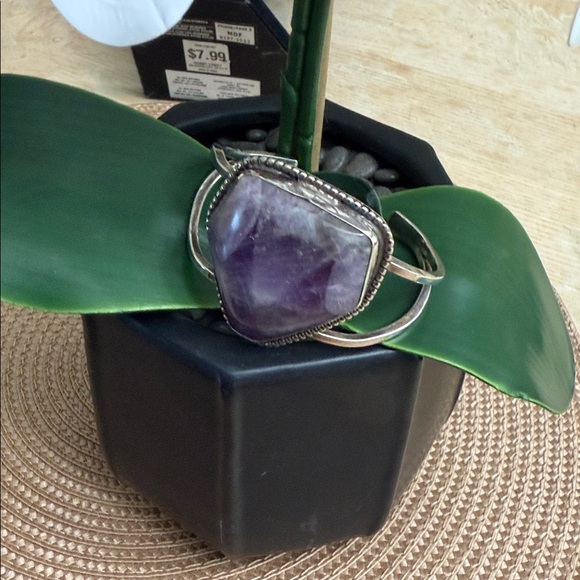 Sterling Silver Cuff  with amethyst Precious stone. - Picture 6 of 7